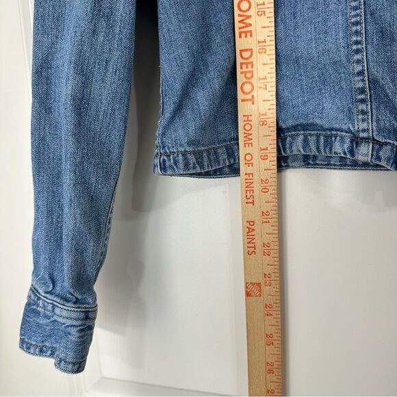 VNTG LIZ CLAIBORNE Y2K FITTED LAYERING CROPPED ZIP UP LONG SLEEVE DENIM JACKET - Picture 4 of 6
